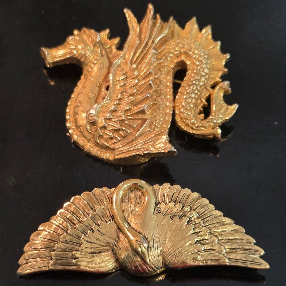 Museum of Fine Arts MFA Swan and Museum of Modern Arts MMA Sea Dragon Brooches